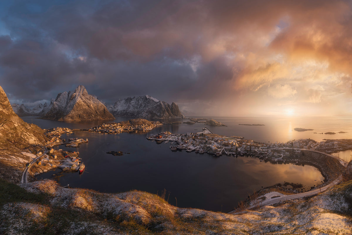 3-piece-aluminium-print-sunrise-over-reine