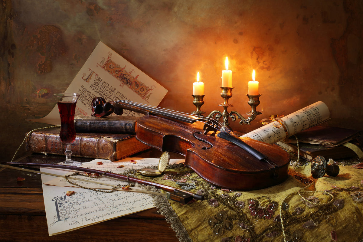 aluminium-print-still-life-with-violin-and-candles