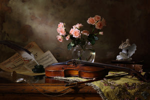 aluminium-print-still-life-with-violin-and-roses
