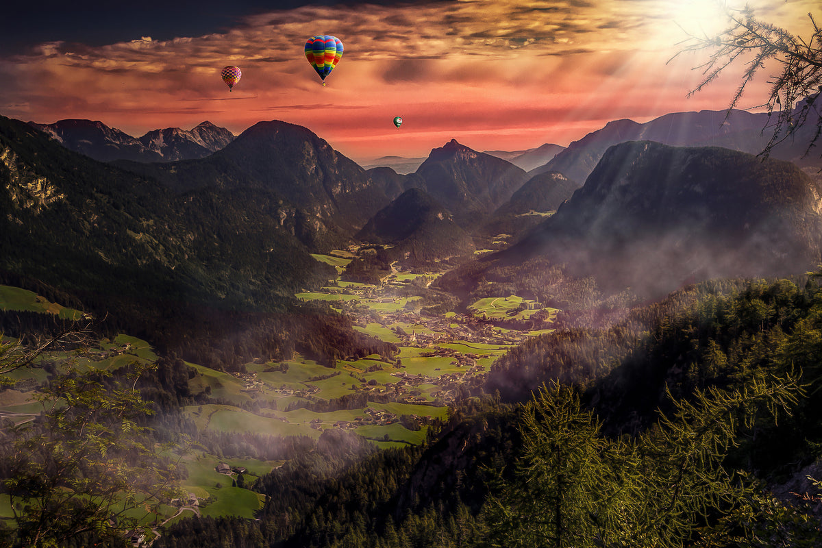 aluminium-print-hot-air-balloons-in-the-sunset